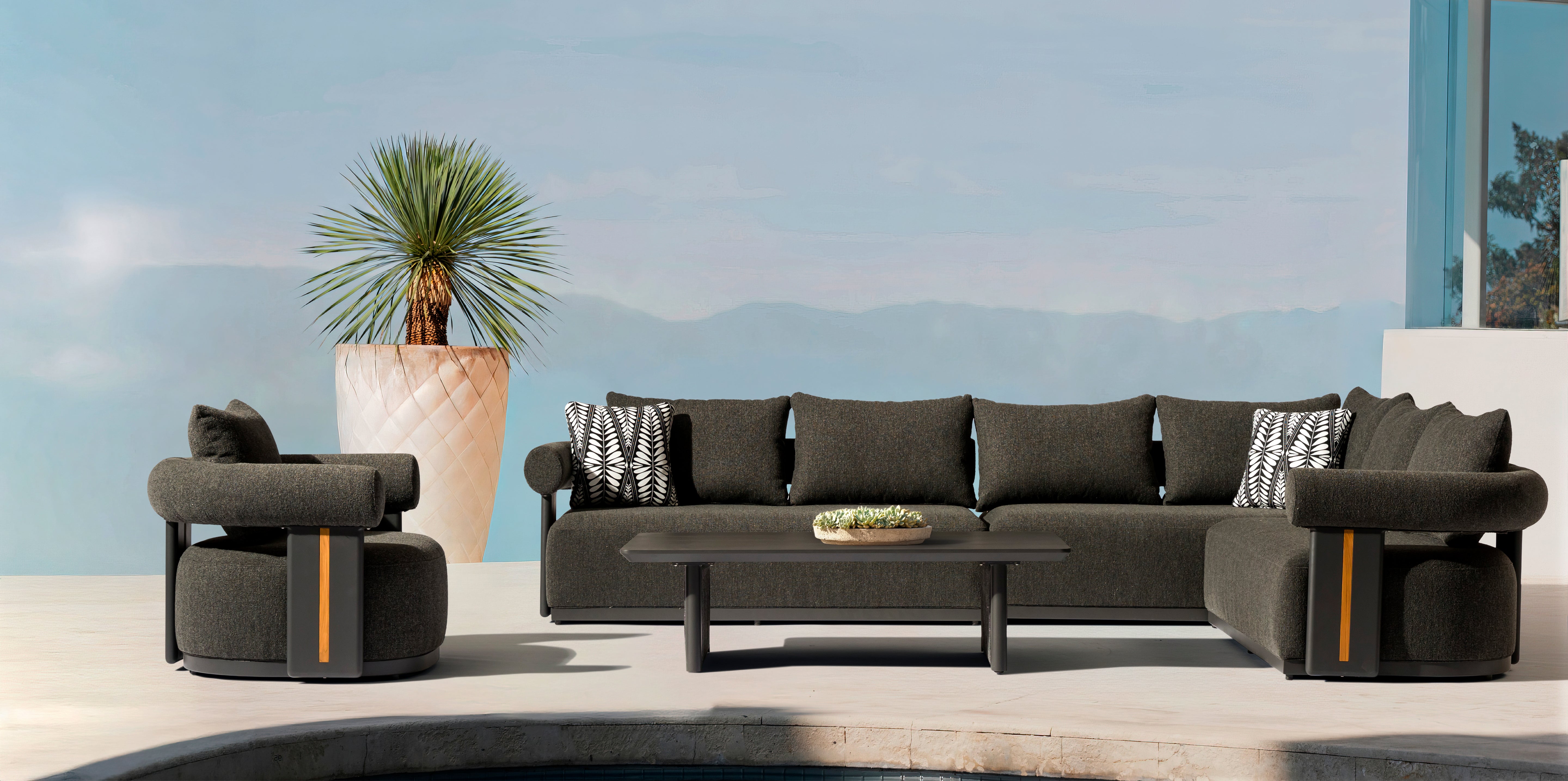 Denver 5-Piece Outdoor Sofa Set – Aluminum Patio Sectional with Fire-Resistant Cushions &amp; Coffee Table