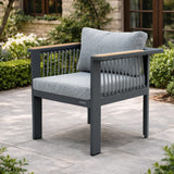 TALARA 7-Piece Outdoor Dining Fire Pit Set with 6 Dining Chairs