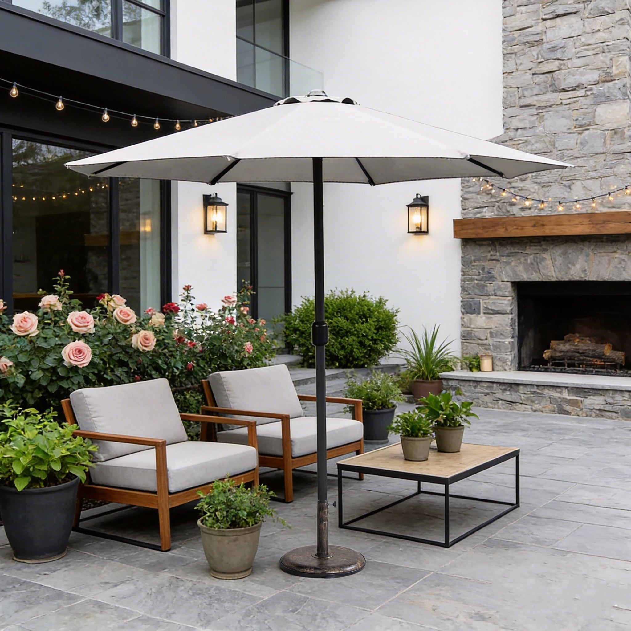 Outdoor Garden Parasol with Steel Pole – 8 Rib, Crank Handle & Vent