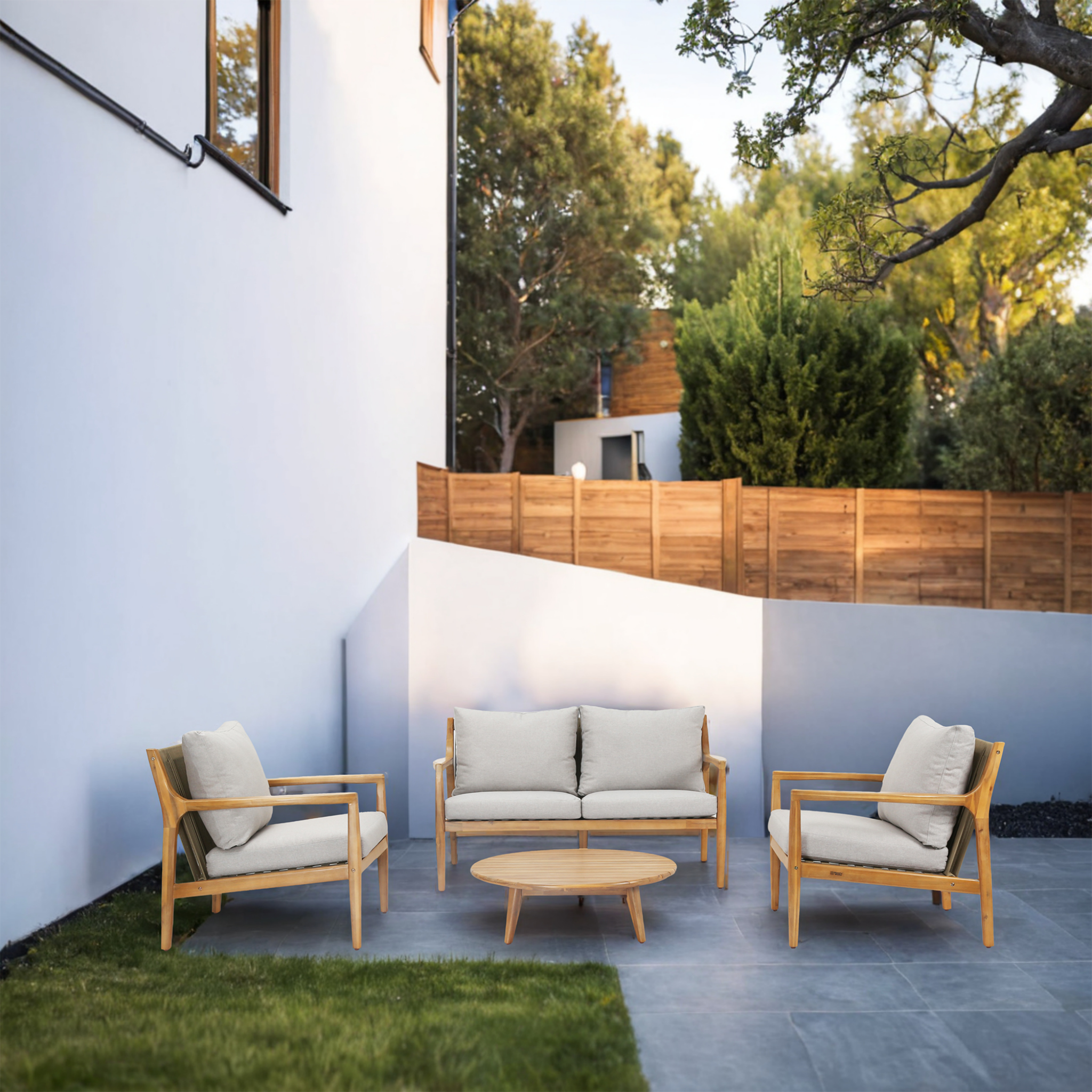 SOLARA 4-Piece Wood Outdoor Sofa Set – 4-Seater