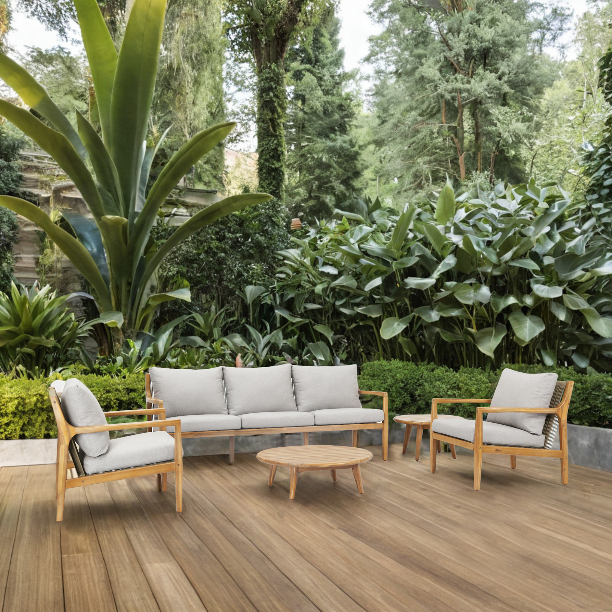 SOLARA 5-Piece Wood Outdoor Sofa Set – 5-Seater