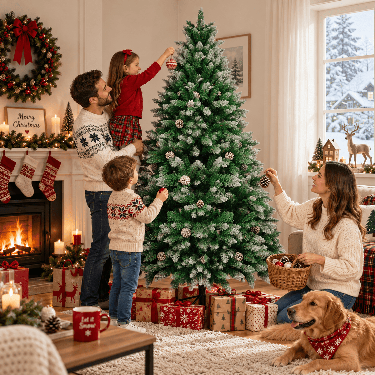 Snow-Dusted Green Artificial Christmas Tree