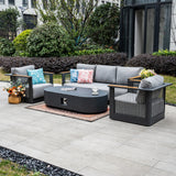 TALARA 5-Seater Aluminium Sofa Set with LYRIN Fire Pit Table