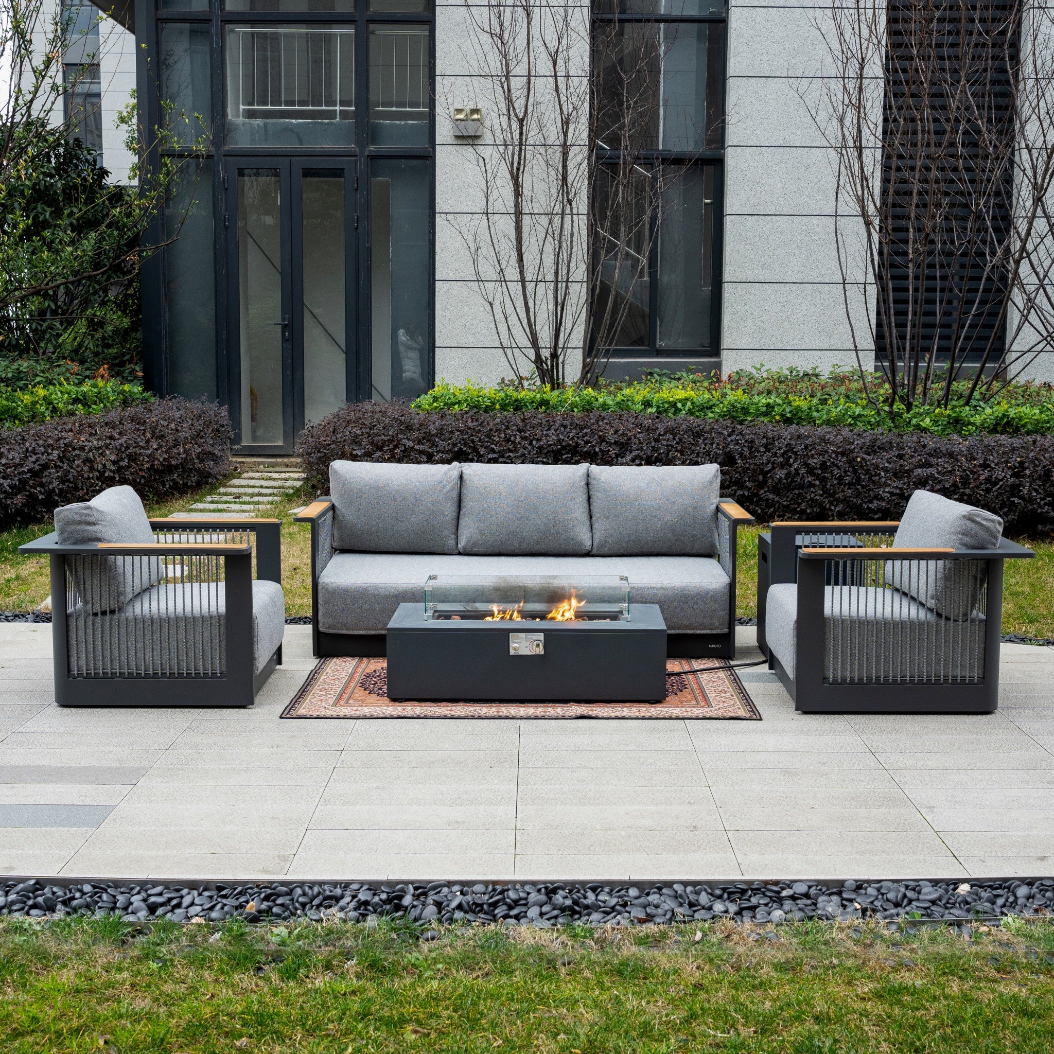 TALARA 5-Seater Aluminium Sofa Set with ZENITH Fire Pit Table