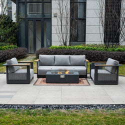 TALARA 5-Seater Aluminium Sofa Set with ZENITH Fire Pit Table