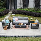 TALARA 5-Seater Aluminium Sofa Set with ZENITH Fire Pit Table