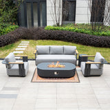 VAREL 4-Piece Sofa Set with LYRIN Fire Pit Table (2 Armchairs + 3-Seater)