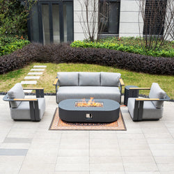VAREL 4-Piece Sofa Set with LYRIN Fire Pit Table (2 Armchairs + 3-Seater)