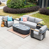 VAREL 4-Piece Sofa Set with LYRIN Fire Pit Table (2 Armchairs + 3-Seater)
