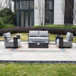 VAREL 4-Piece Sofa Set with ZENITH Fire Pit Table (2 Armchairs + 2-Seater)