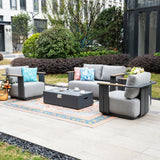 VAREL 4-Piece Sofa Set with ZENITH Fire Pit Table (2 Armchairs + 2-Seater)
