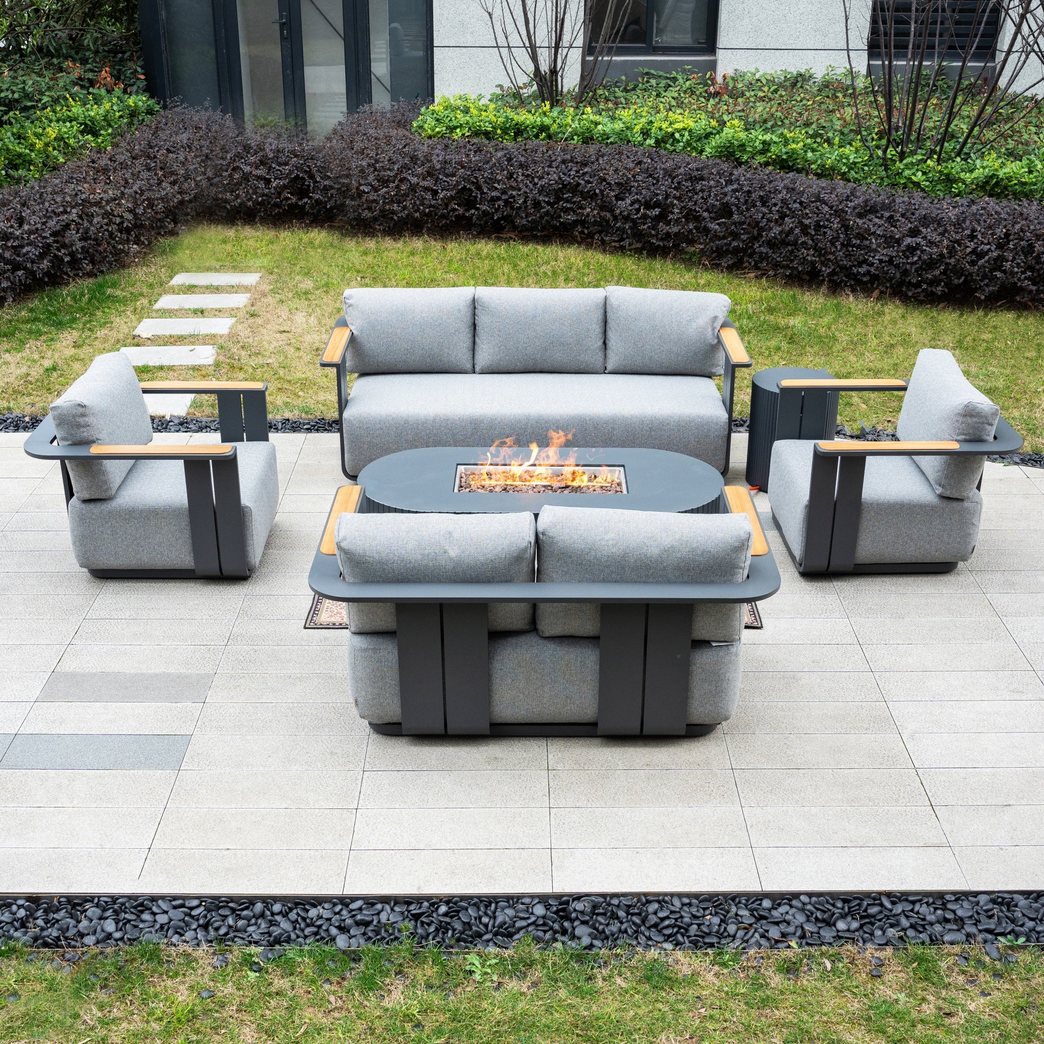VAREL 5-Piece Sofa Set with LYRIN Fire Pit Table (Full Set)