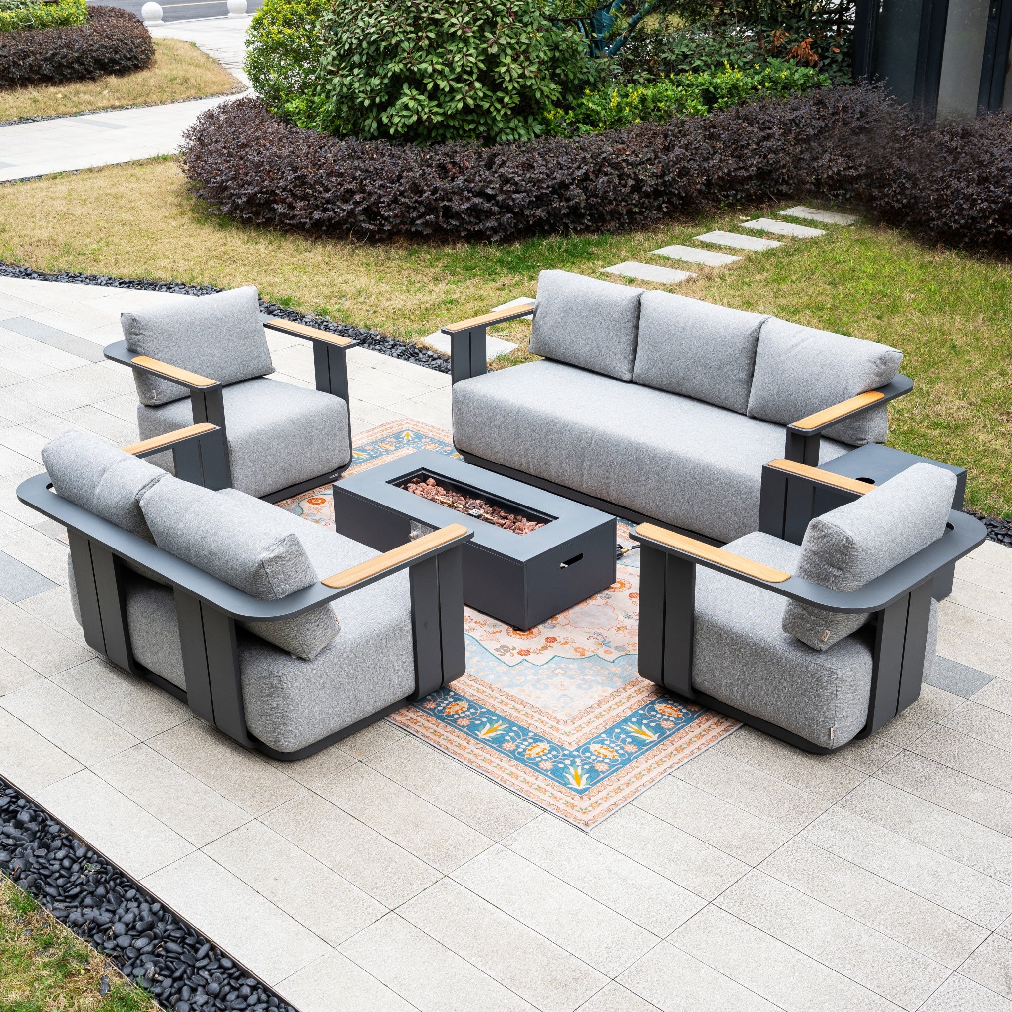 VAREL 5-Piece Sofa Set with ZENITH Fire Pit Table (Full Set)