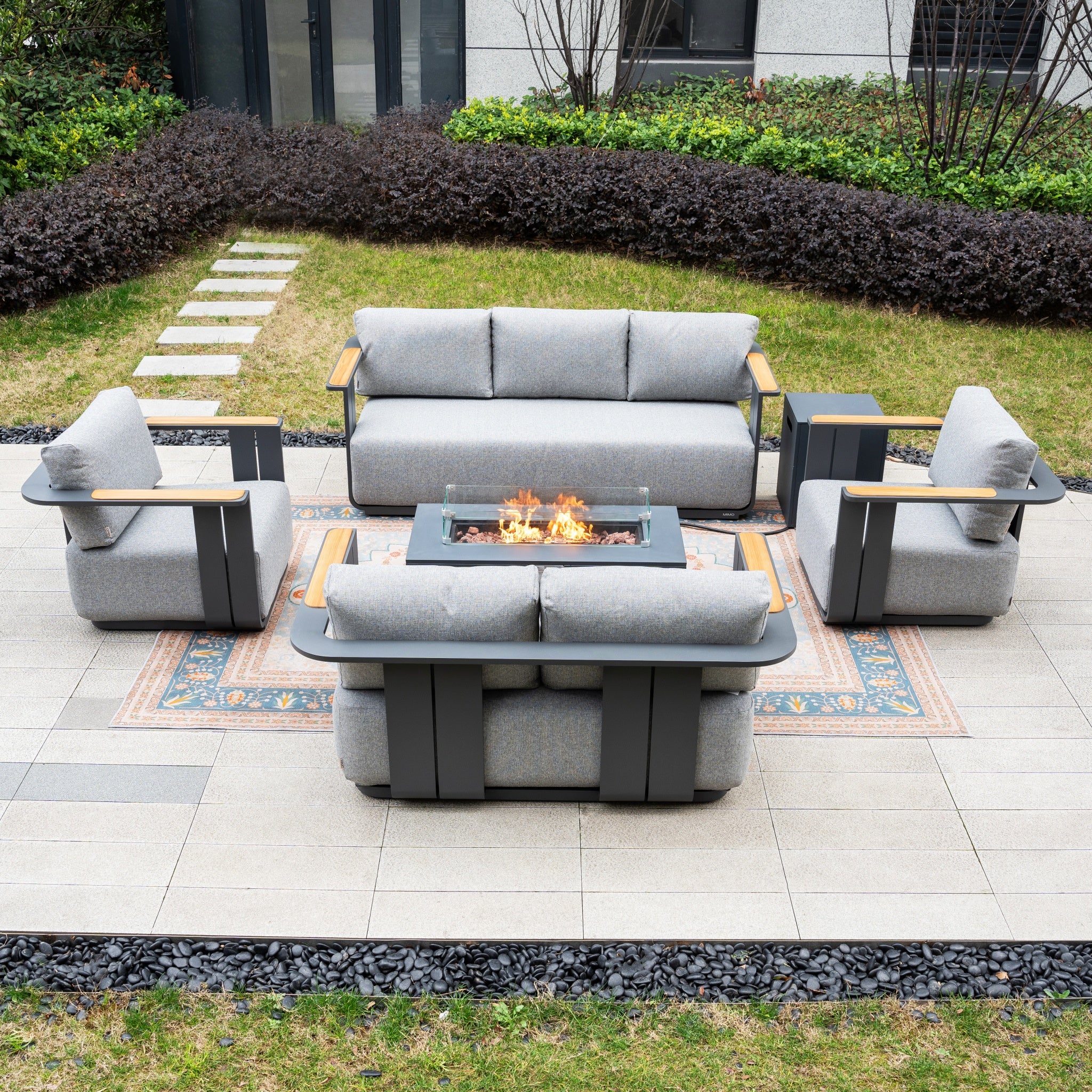 VAREL 5-Piece Sofa Set with ZENITH Fire Pit Table (Full Set)
